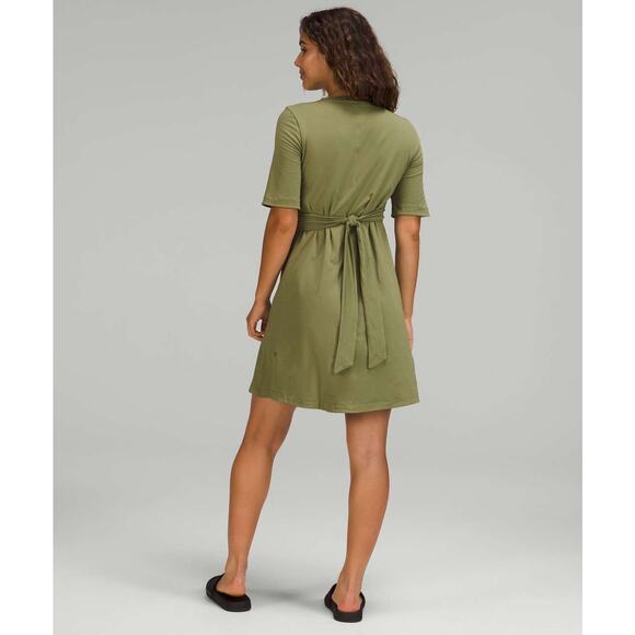 Lululemon Olive Green Softstreme Wrap-Front Tie Waist Dress | Size 8 - Picture 1 of 6